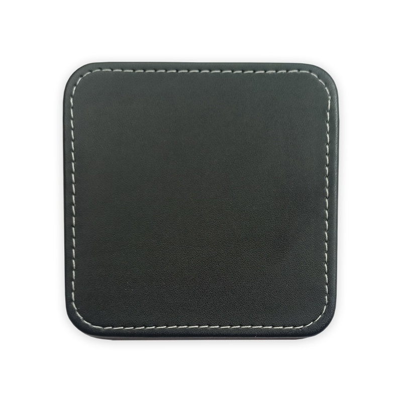 Black Leatherette Stitched Square Coaster