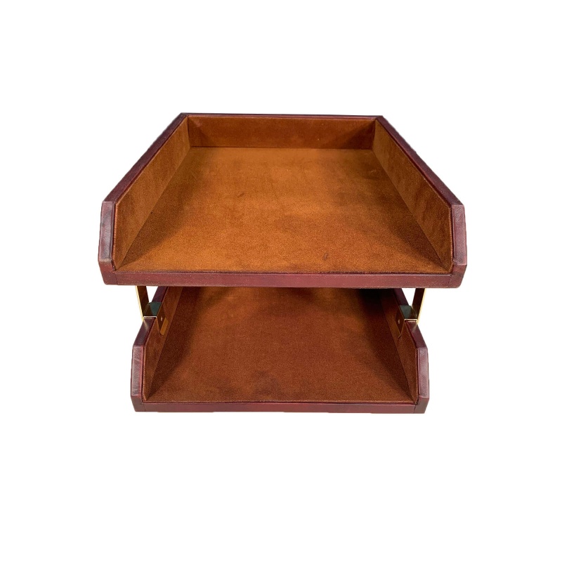 Mocha Leather Double Letter Trays