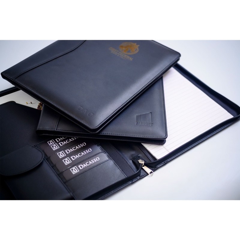 Black Leather Deluxe Letter-Size Zip-Around Portfolio