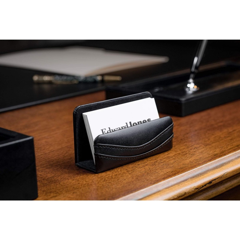 Classic Black Leather 7-Piece Desk Set, Gold Accent