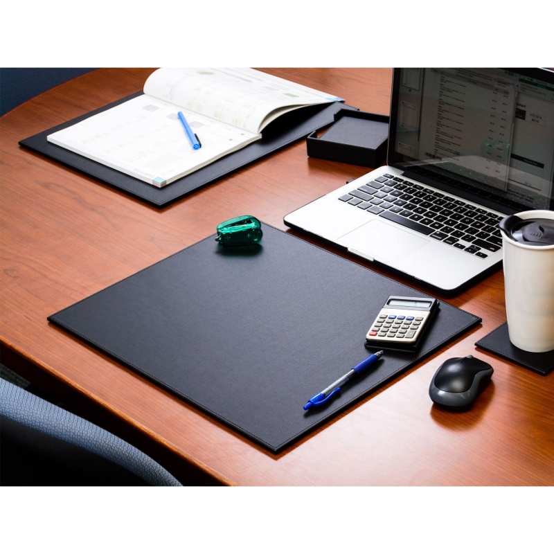 Black Leatherette 17" X 14" Conference Table Pad W/ Black Tone-On-Tone Stitching