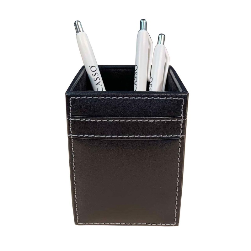 Rustic Black Leather Pencil Cup
