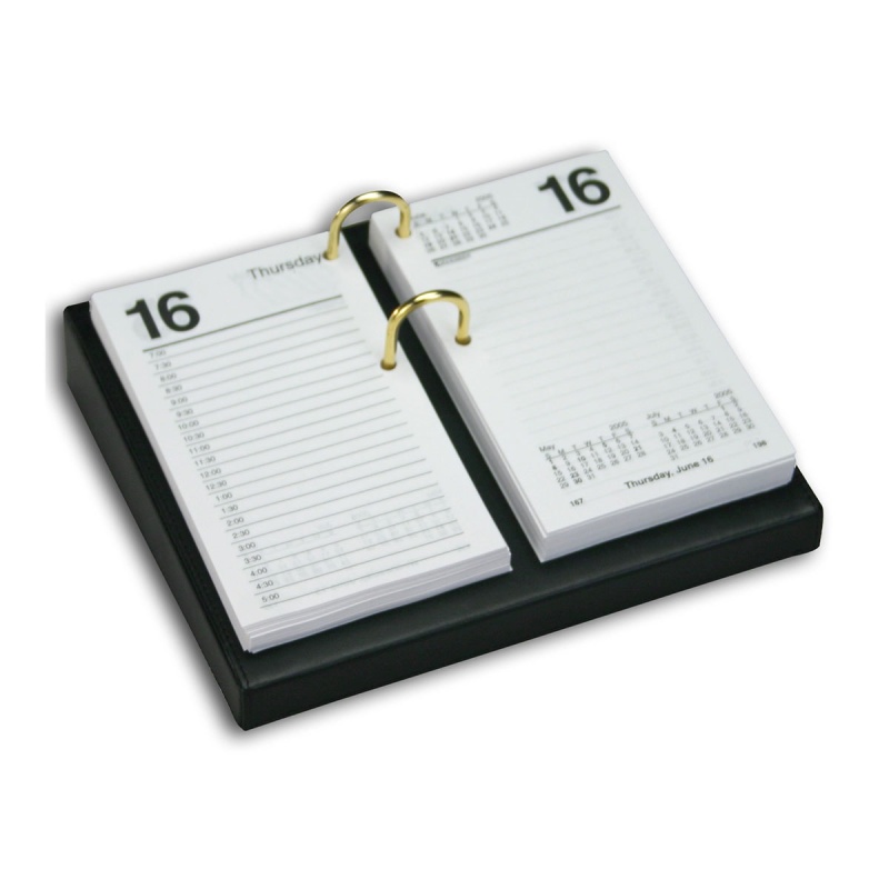 Classic Black Leather 3.5" X 6" Calendar Holder With Gold Accents