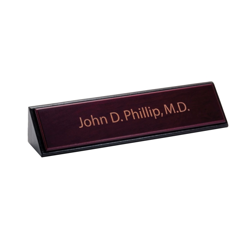 Mahogany (Rosewood) & Black Leather Name Plate