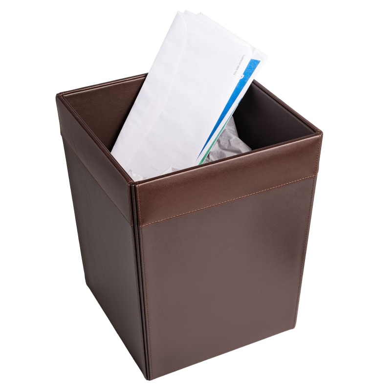 Chocolate Brown Leather Square Waste Basket, 14 Qt