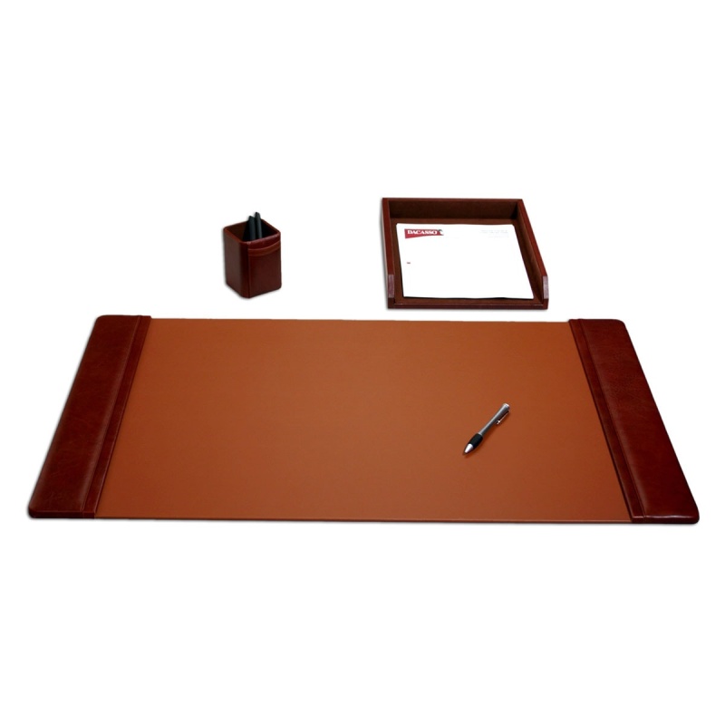 Mocha Leather 3-Piece Desk Set