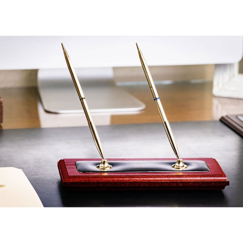 Rosewood & Leather Double Pen Stand