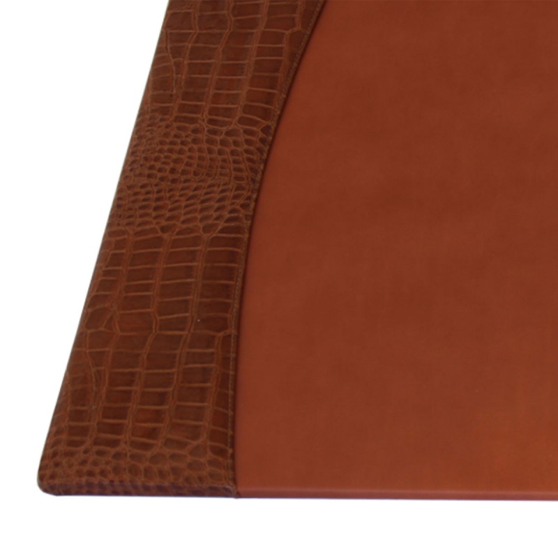 Protacini Cognac Brown Italian Crocodile Leather 34 X 20 Side-Rail Desk Pad