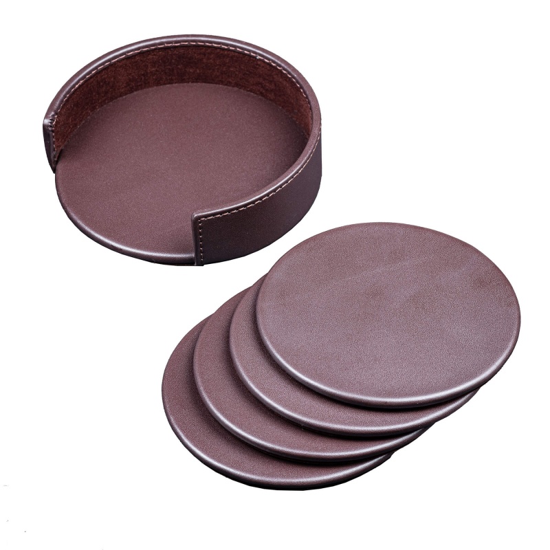 Chocolate Brown Leather Coaster Set
