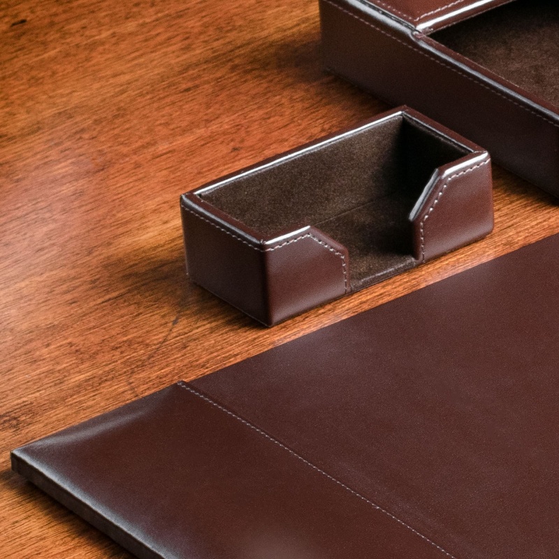Dark Brown Bonded Leather Business Card Holder