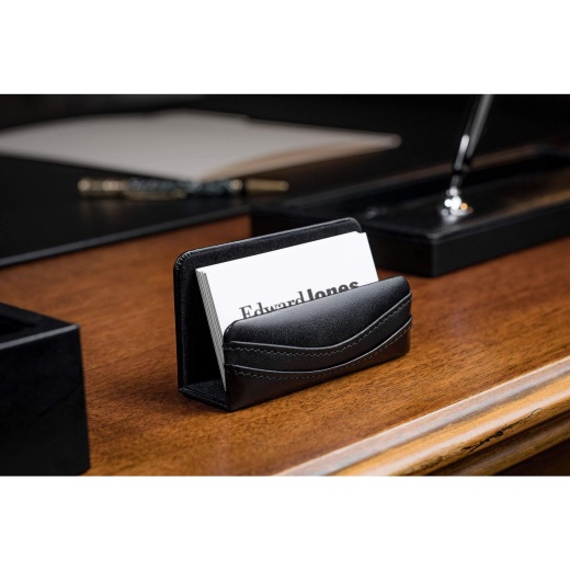 Classic Black Leather 11-Piece Desk Set, Silver Accent