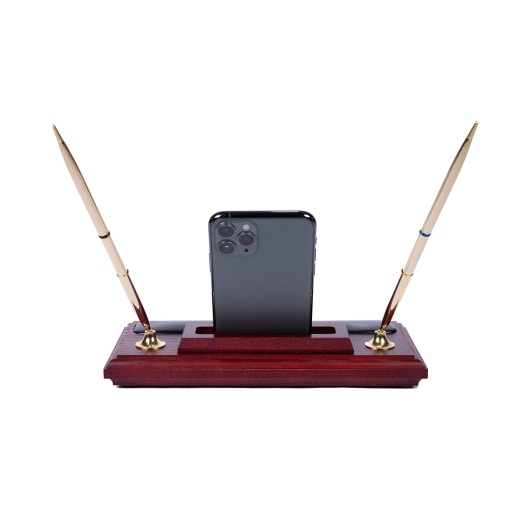 Classic Black Leather Single Pen Stand with Silver Accents