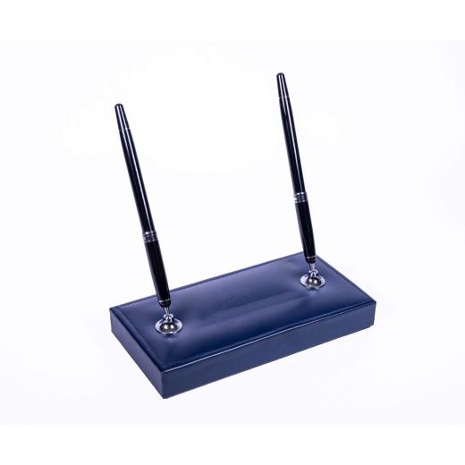 Navy Blue Bonded Leather Double Pen Stand
