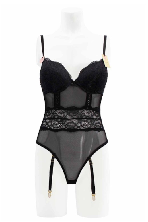 Donna Di Capri All Black Teddy Lingerie with Garter