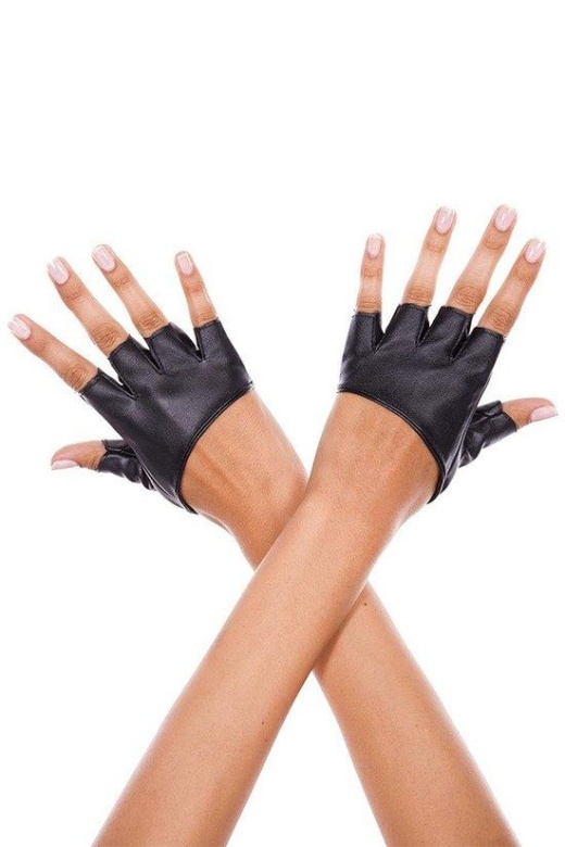 Short Faux Leather Fingerless Gloves by Donna Di Capri