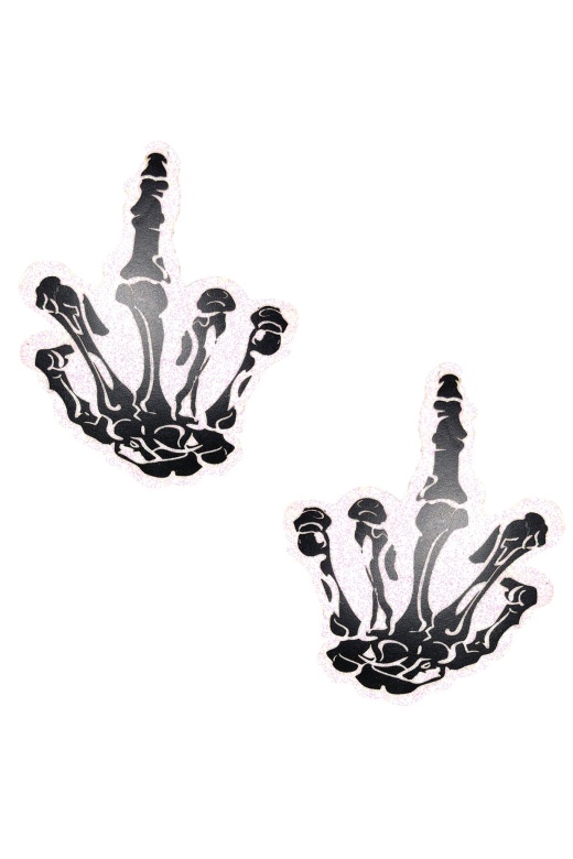 Black and White Fuck You Skeleton Hand Nipztix Pasties by Donna Di Capri