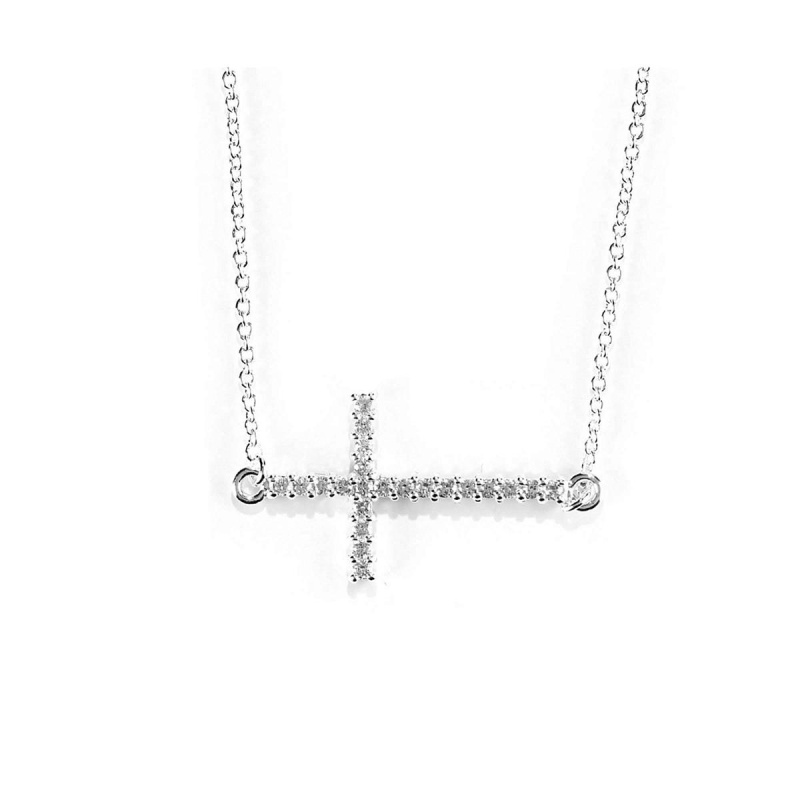 Sideways Cross Silver Plated Necklace