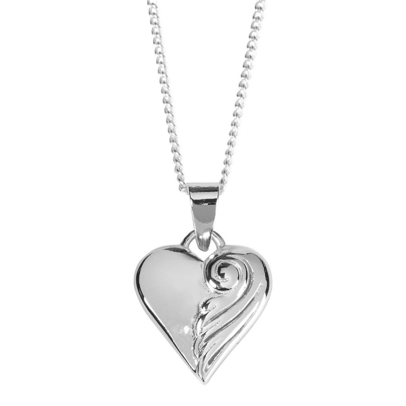 On Angel's Wings Heart Necklace Sil Plt