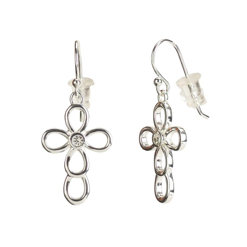 Earrings Silver Pl Open Petal Cross