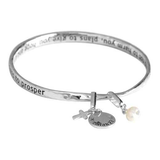 Jeremiah 29:11 Mobius Bracelet - Silver Plated with Pearl Drop