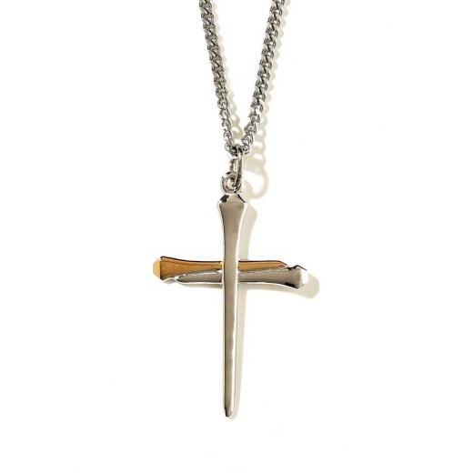 2Tone Nail Cross Rhodium Chain Necklace