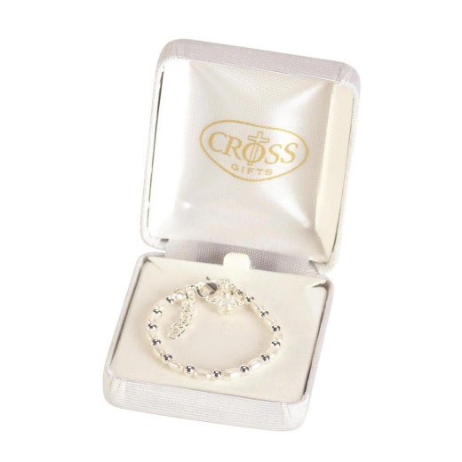 White Pearls with Angel Bracelet - Silver Plated Jewelry