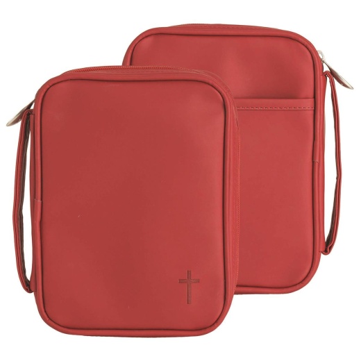 Compact Bible Cover Red with Cross Vinyl