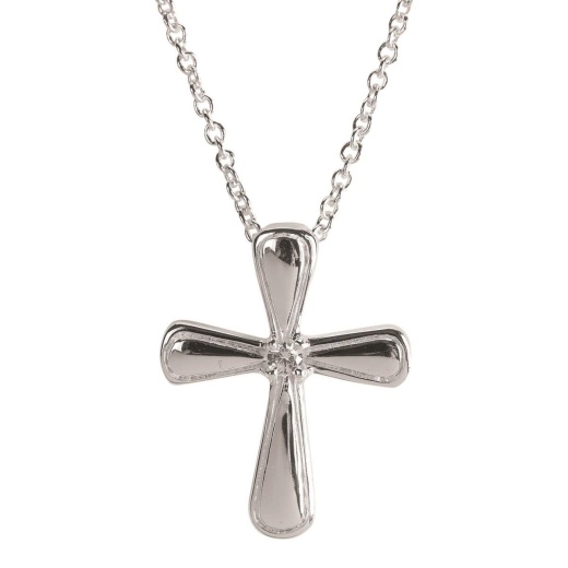 Petal Cross Zirconia Center Truth Card Necklace