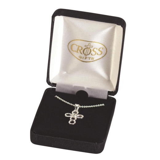 Silver Plate Open Petal Cross Necklace