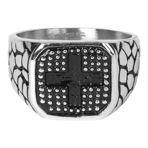 Rng Square Crs/Stls Stl Size 10 - Men's Stainless Steel Square Design Cross Ring