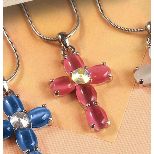 Nk-Pink Catseye Crs/Stone-18" Necklace