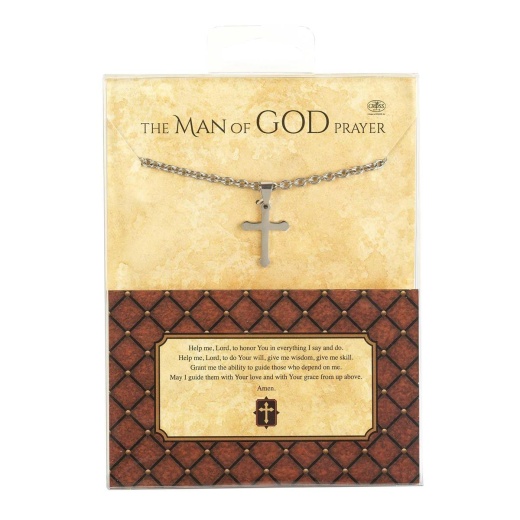Dad/Man of God Necklace - Stainless Steel Cross with Inspirational Verse