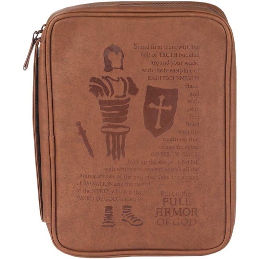 Bibl Cov Armor Of God Vinyl Md - Handsome Leather Look Bible Cover