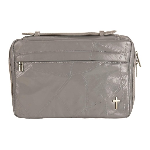 Gray Patchwork Leather Bible Cover Large