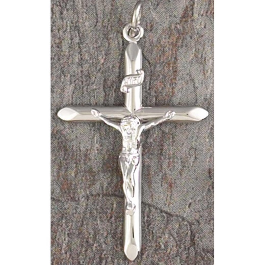 NK LG CRUC SP BAR CROSS 24" - Silver Plated Large Crucifix bar Cross on 24 inch Chain