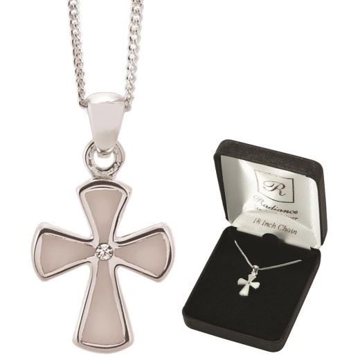 NK-SS Mop Flare Crs/Cz-18"Dbox: A Unique Sterling Silver Cross Necklace