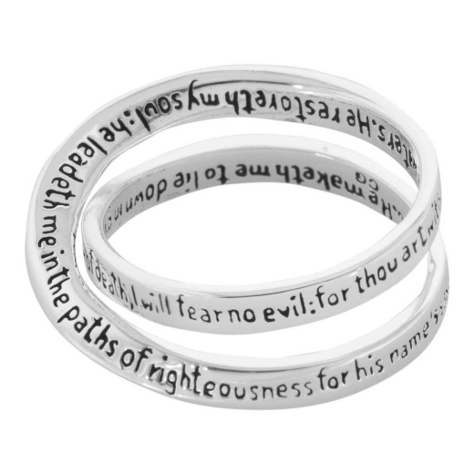 Silver Plated Double Mobius Ring Psalm 23:1-4, Size 7