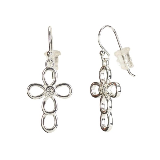 Silver Pl Open Petal Cross Earrings
