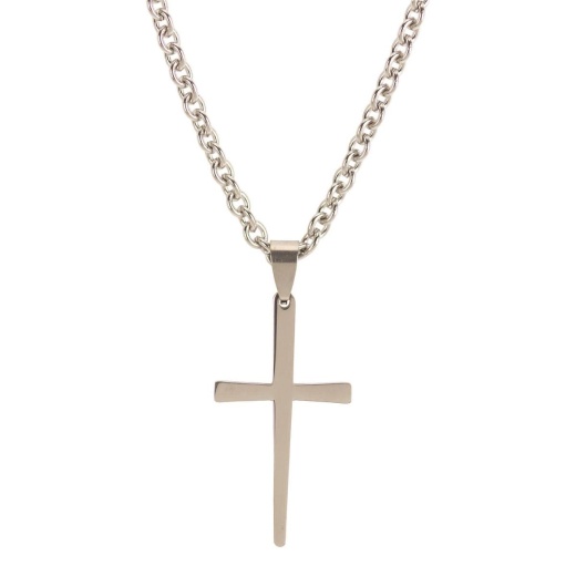 Nk-Taper Nail Crs Sil Plt Stnls Stl 18" Stainless Steel Necklace - A Unique Gift for Boys and Men