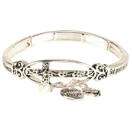 Serenity Prayer Pearl Bracelet - Silver Plated Jewelry with Inspirational Message