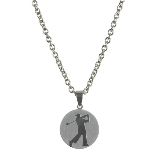 Golf-Themed Stainless Steel Necklace - 1" Stnls Steel Pendant with 24" Chain