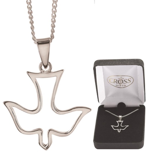 NK-SP Open Descend Dove-18" Silver Plated Dove Necklace