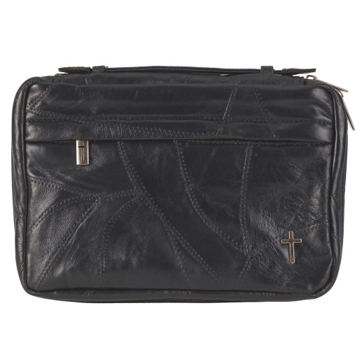 Bible Cover Patchwork Navy Leather Large