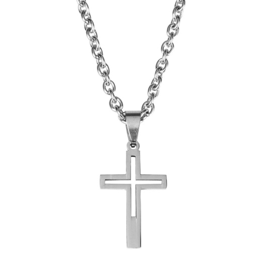 My First Communion Stainless Steel Cutout Box Cross Necklace