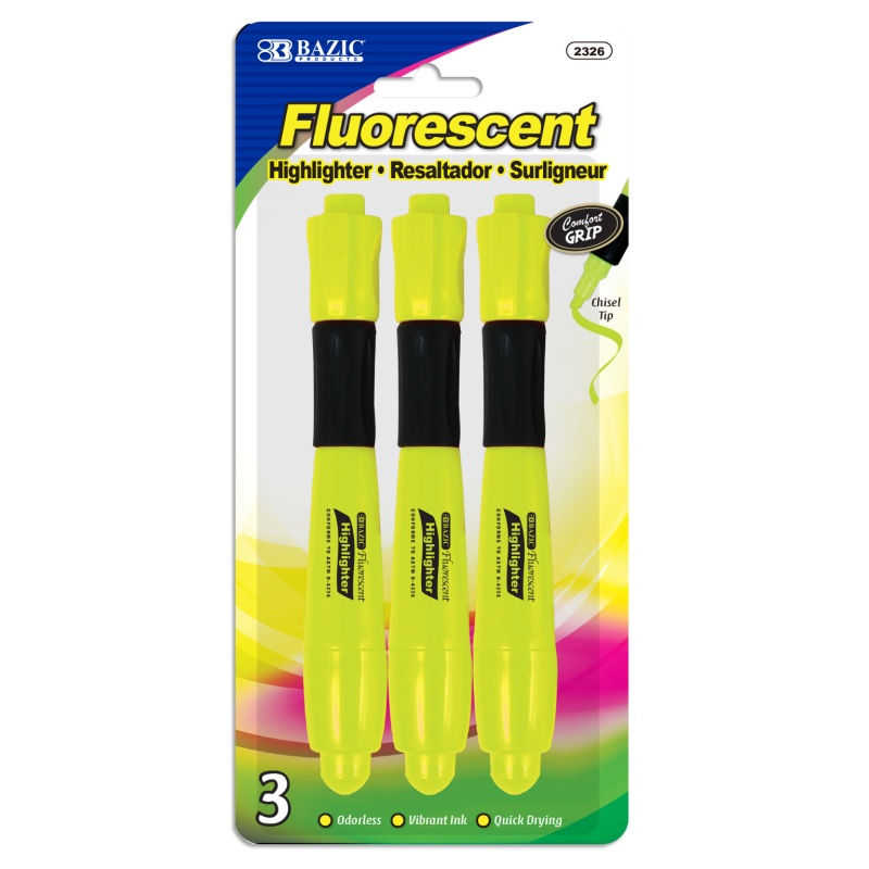 Highlighters - 3 Count, Cushion Grip