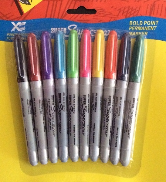 Permanent Marker Pens - 10 Count, Assorted Colors, Fine Tip
