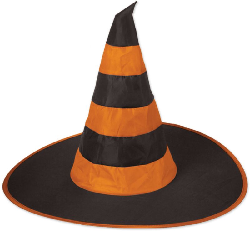 Nylon Witch Hat - Black, Orange, One Size