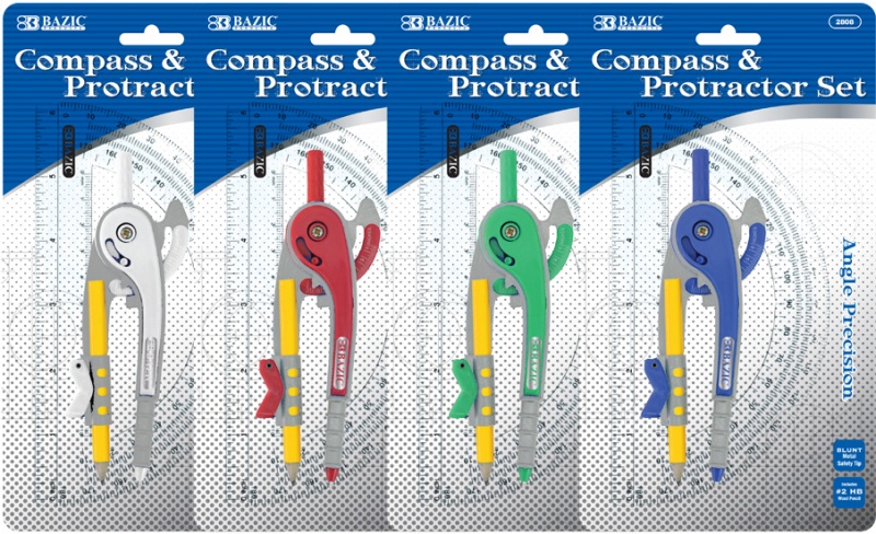Compass Protractor Sets - Includes Pencil, Assorted Colors