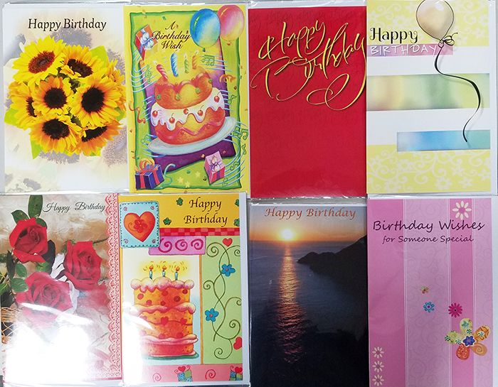Birthday Cards - Assorted, Plastic Wrapped, 12 Styles