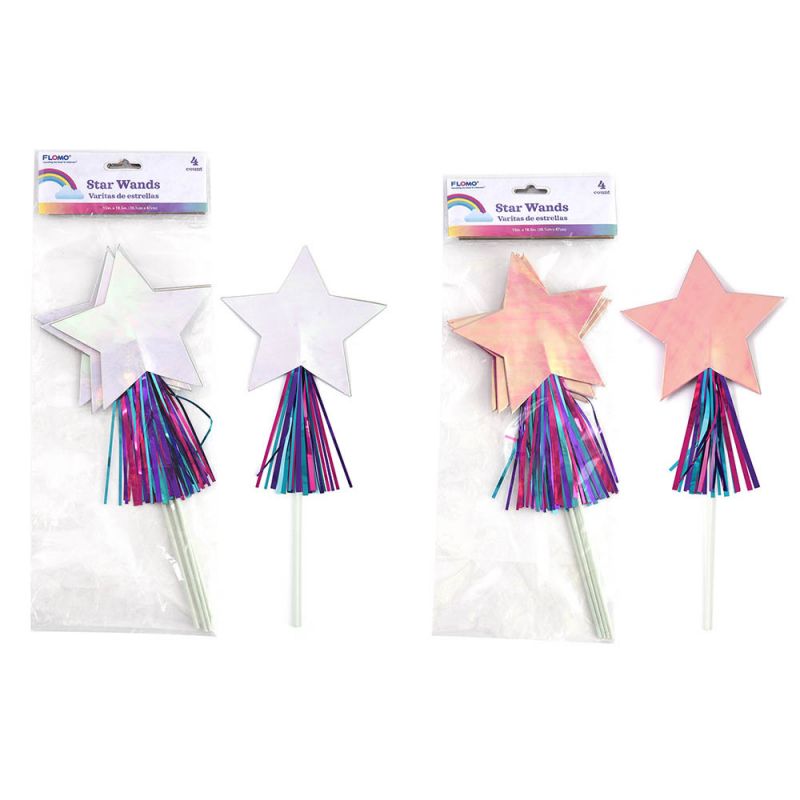 Iridescent Star Party Wands - 4 Pack, White/Pink, 13"